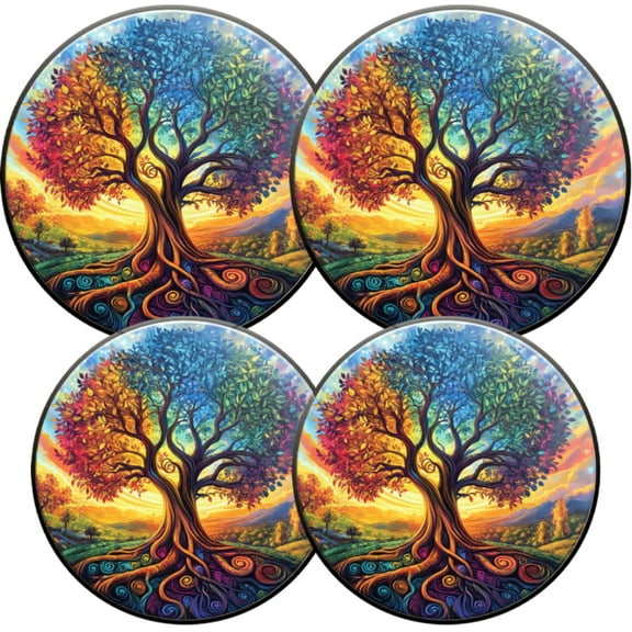 Electric Stove Burner Covers,4 Pcs Round Gas Burner Cover,8 and 10 Inch,circular logo depicting the colorful Tree of Life