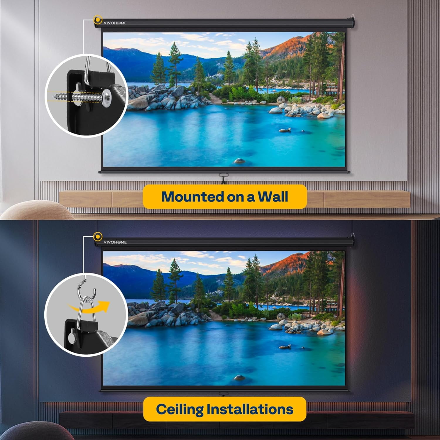 SPECSTAR 100 inch Manual Pull Down Projector Screen, 16:9 HD Retractable Projector Screens for Movie Home Theater Cinema Office Video Game, Black