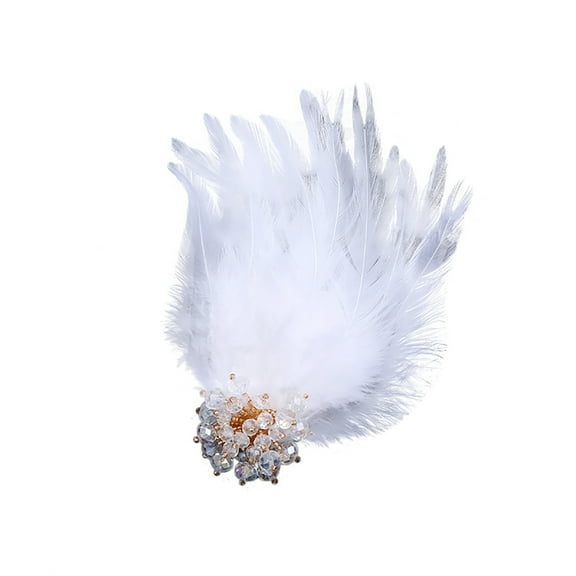 White Feather Brooch with Artificial Crystals – Fluffy Feather Corsage for Costume, Suit, Hat, Bag & Hair Accessory
