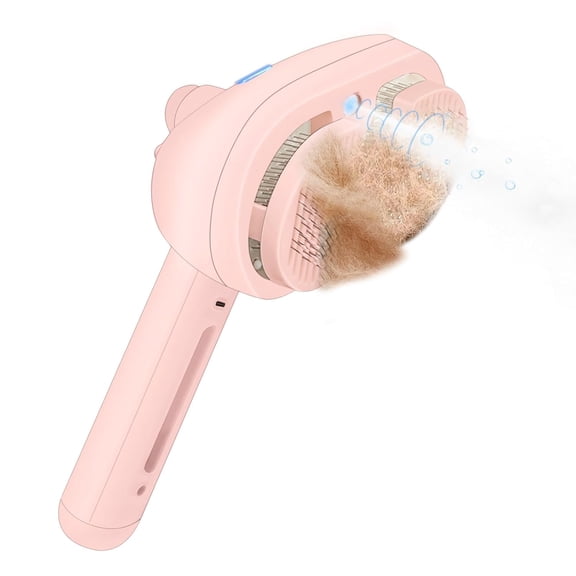 Cat Steam Brush - Steamy Pet Brush for Shedding, Misting Hair Brush for Long & Short Haired Cats, Dogs & Rabbits, Self Cleaning Grooming Tool (Pink)