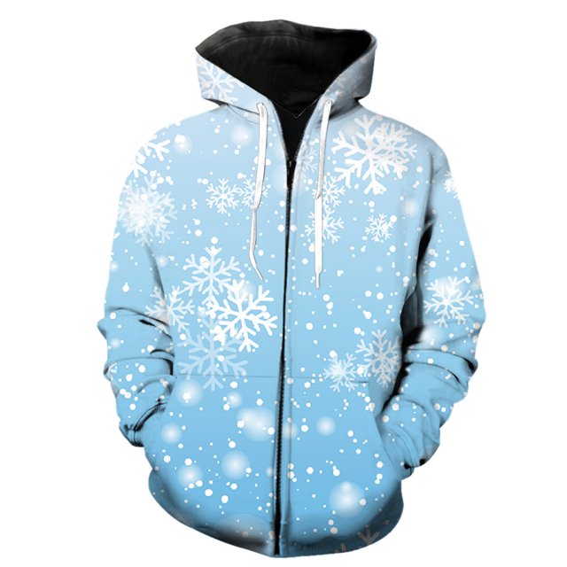 Winter Snowflake Pattern Men's Zipper Hoodies With Hood Jackets 3D Printed Hip Hop Cool Spring Tops Oversized 2024 Hot Sale