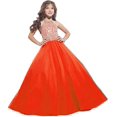 thumbnail image 2 of Emmani Robe de Bal pour Fille Robes de Concours pour Filles Robe de Concours en Tulle Cristal à Licou pour Tout-Petits Petites Filles Robes de Concours Orange Rouge, 2 of 2