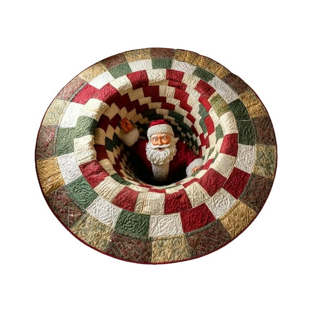 Christmas Decorations Carpet Christmas 3D Rug Santa Quilted & Gnome Quilted Round Mat Christmas Optical Rugs Decorative Rugs With Depth Skeleton And Dog Pattern Christmas's Area Rug For Livi