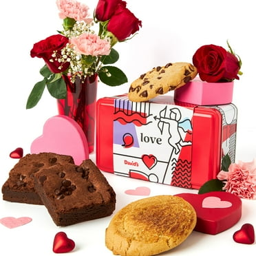 David’s Cookies Gluten-Free Cookies OKA4 and Brownies in Love Sweet Sampler Tin - Chocolate Chip Cookies and Brownies in a Beautiful Love-Themed Tin - Gourmet Food Gift for Her, Him