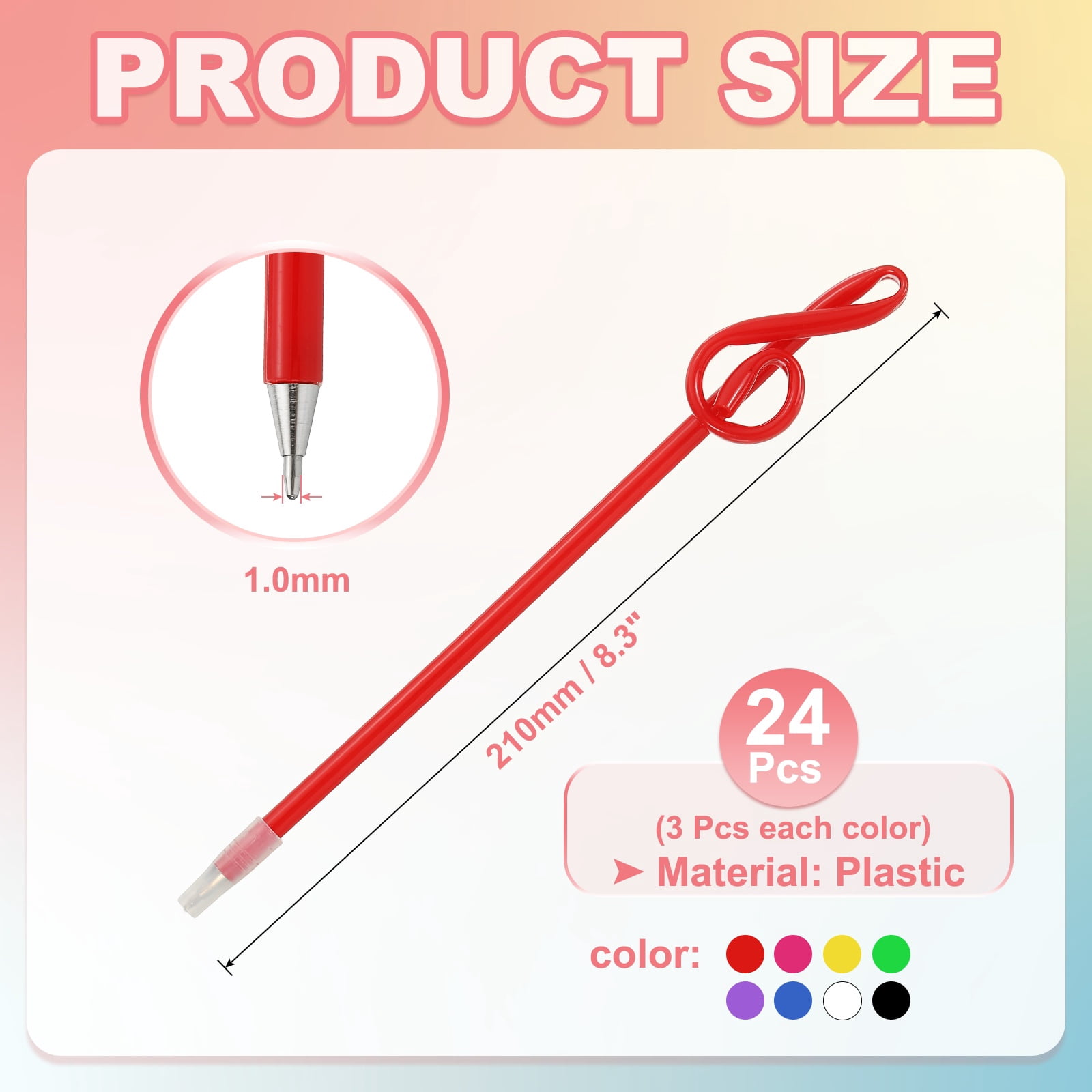 24pcs Rollerball Pens 1.0mm, Musical Note Ball Point Pens Black Liquid Gel Ink Music Novelty Smooth Writing for Home Office Gifts, 8 Color