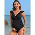 thumbnail image 3 of Asoul Ruffle Maternity Swimsuit One Piece V-Neck Pregnancy Bathing Suit Tie Kont Monokini Swimwear for Womens, 3 of 7