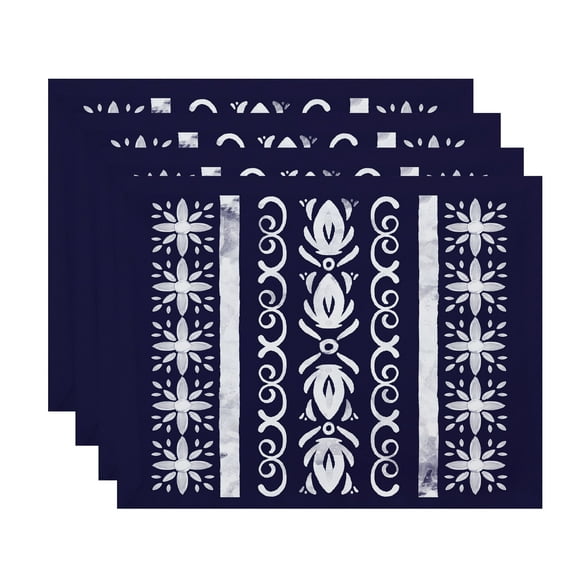 Simply Daisy, 18 x 14 inch, Cuban Tile 2, Geometric Print Placemat (Set of 4), Navy Blue
