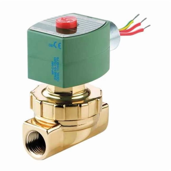 Solenoid Valve, 2-Way, 2-Position, Normally Closed, 3/8 in Pipe Size, 120V AC, Compact, Brass, PTFE