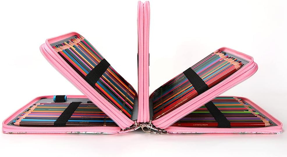 Portable Colored Printing Flower Pencil Case - 200 Slots Pencil Holder with Zipper Closure Twill Fabric Large Capacity Pencil Case for Watercolor Pens Markers, Multilayer Pencil Organizer for Artist