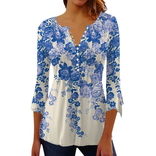 TSADFHJI Chandails en Molleton pour Femmes en Coton Mode Décontractée Col en V Imprimé 3D T-Shirt TTG Bleu Clair
