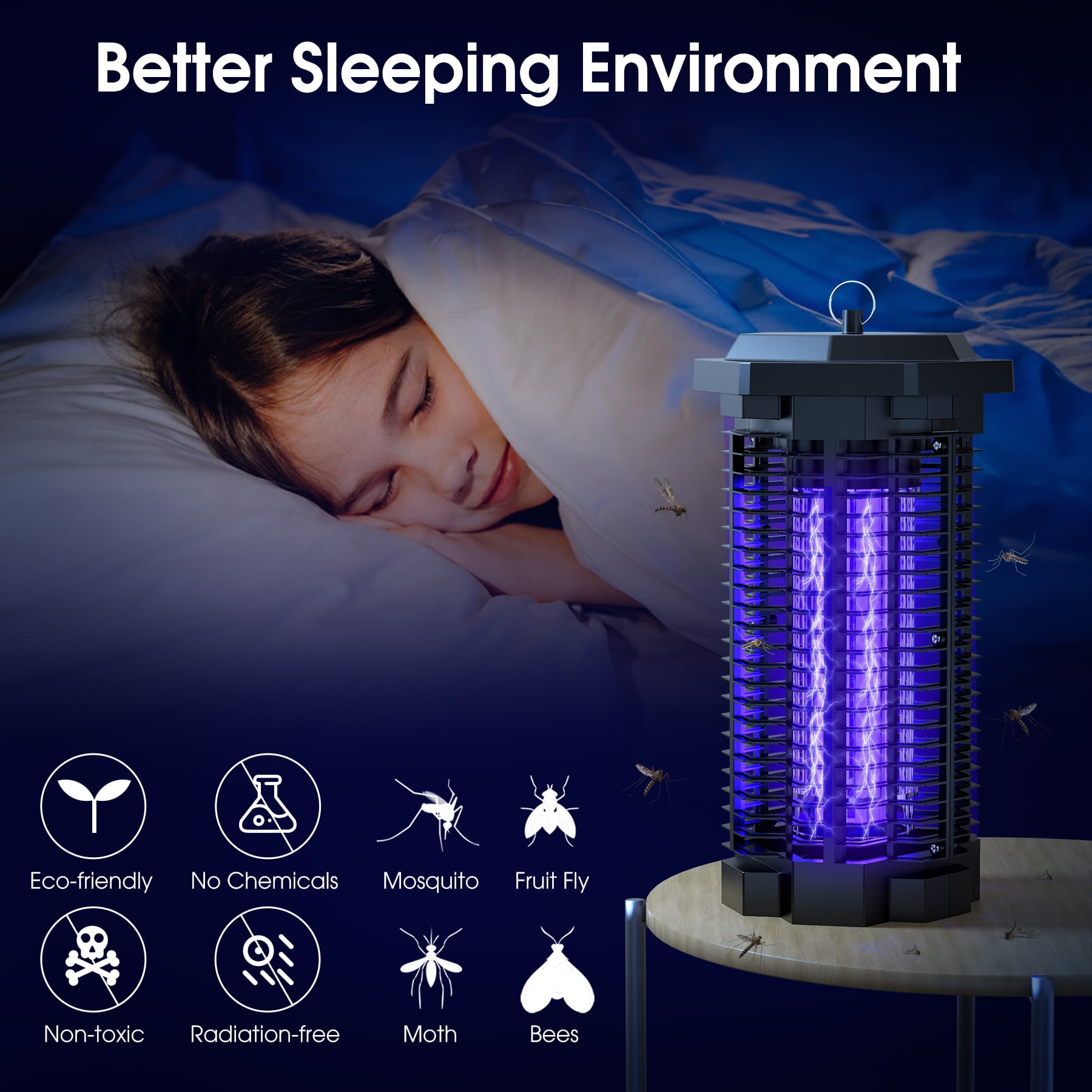 KLOUDIC Bug Zapper 4000 Volt Waterproof Electric Mosquito Killer Trap mosquito repellent outdoor for Home Backyard Patio Garden, Black