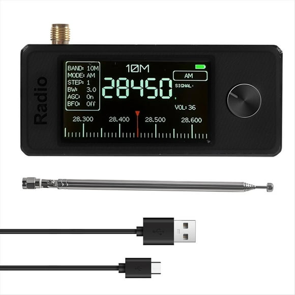 Miniradio Portátil Compatible con Banda LSB/USB/AM/FM de 0,5 A 108 MHz con Receptor de Señal de Antena en Bandas HF/SW/MW/VHF, Color Negro.