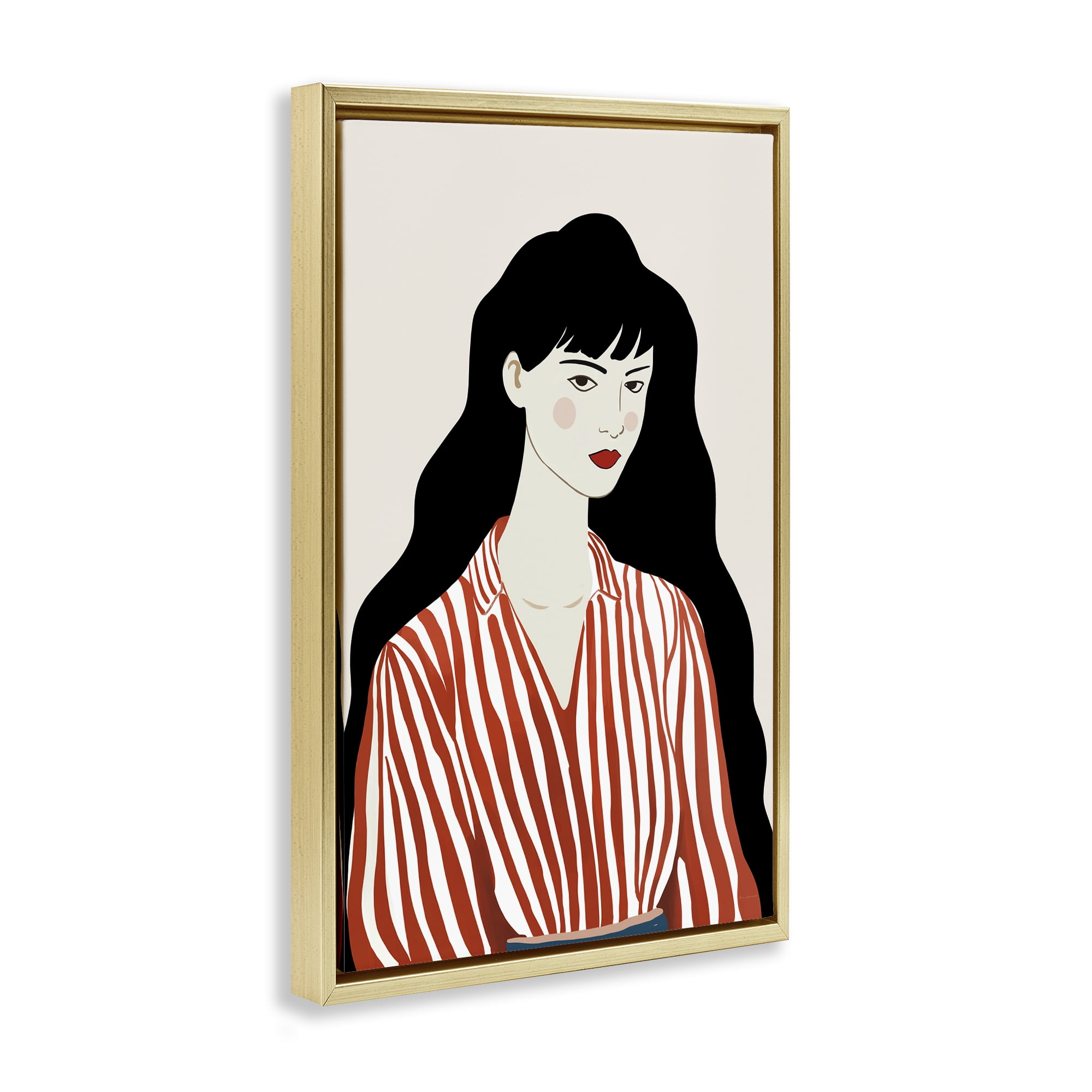 Stupell Industries Woman in Striped Blouse Gold Framed Floater Canvas Wall Art, design by Omar Escalante