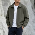 thumbnail image 2 of Jacket for Men Solid Color Long Sleeve Zip Up Regular Fit Casual Turn Collar Lightweight Breathable Daily Outdoor Travel Business Outerwear Coat Tops Army Green,L, 2 of 9