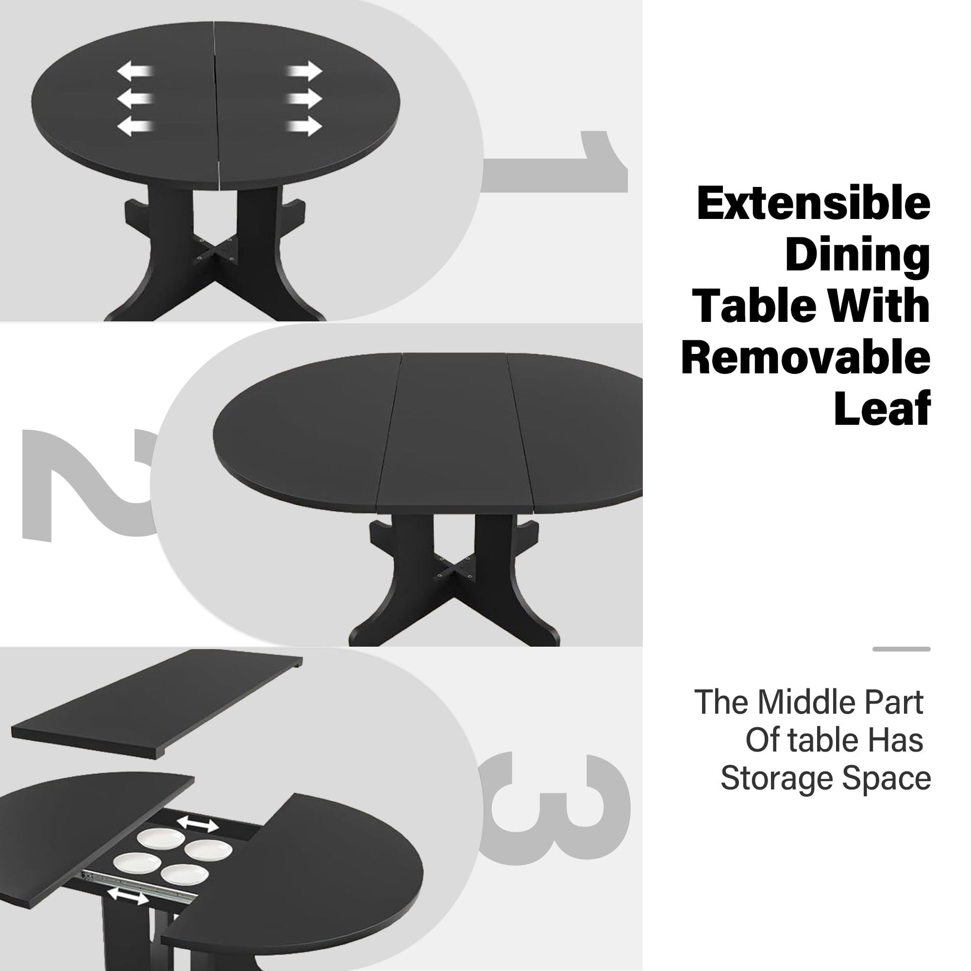 Aukfa Extendable Dining Room Table for 4-6,Oval Table Top with Removable Leaf for Kitchen Dining Living Room,Black