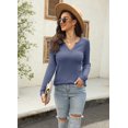 thumbnail image 4 of Sherrylily Women Waffle Knit Henley Tops Casual Long Sleeve V Neck Pullover XS-XL, 4 of 7