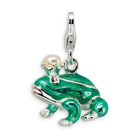 - Amore La Vita Silver Enamel FW Cult Pearl Crystal 3-D Frog w/Lobster Clasp Charm
