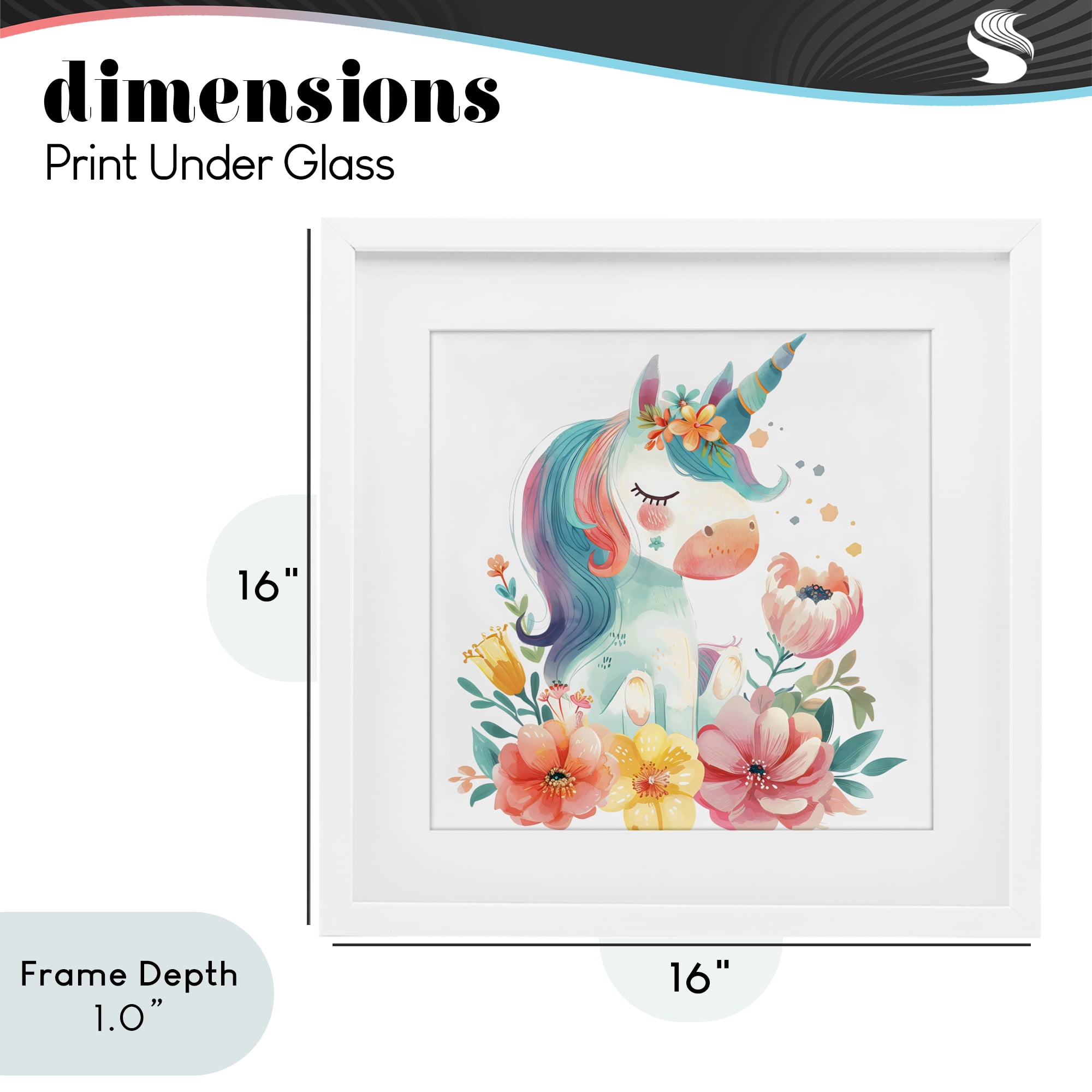Stupell Industries Whimsical Unicorn with Blossoms White Framed Print Under Glass, design by Creative Studio