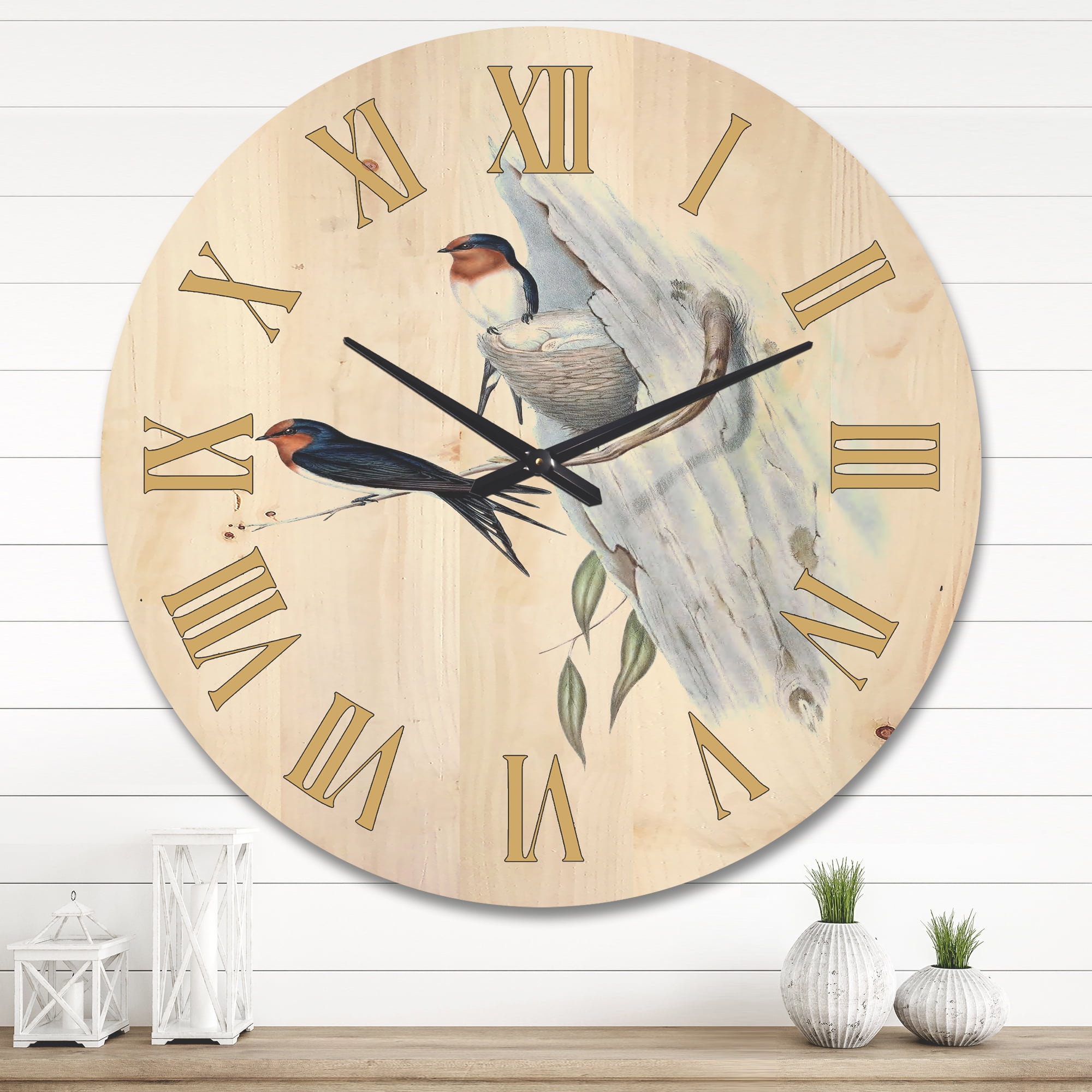 Designart 'Ancient Australian Bird Illustrations II' Traditional Wood Wall Clock