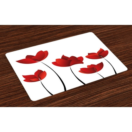 Valentines Placemats Floral Placemats Set of 4 Valentines Inspired Exquisite Rose Petals Vivid Blossoms Florets Nature Illustration Image, Washable Fabric Place Mats for Dining Room Kitchen Table Decor,Red, by Ambesonne ()