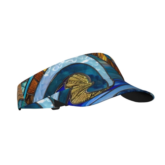 Vsdgher Stained Glass Ocean Wave Print Adult Sunscreen Visor Cap,1 Piece of Sport Sun Visor Hats Adjustable Sun Hat for Outdoor Activities Fits for Women and Men (One Size)