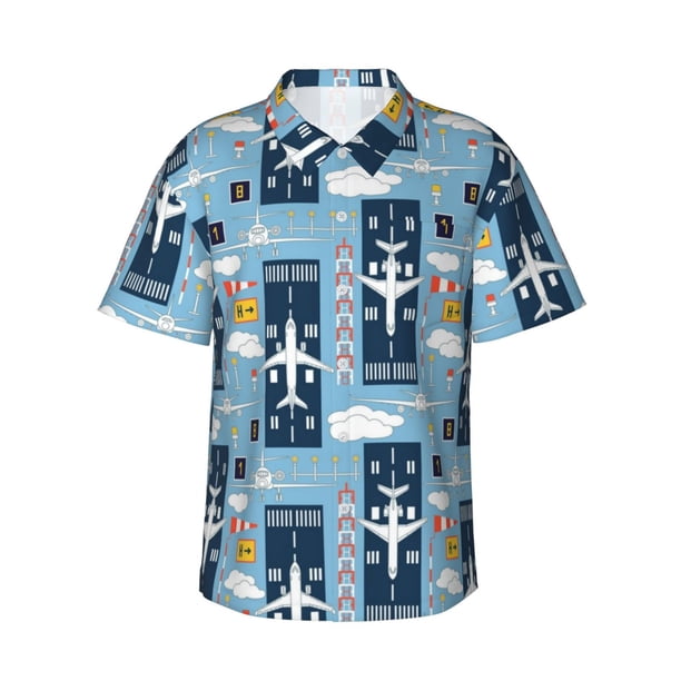 Balery Airplanes and Aviation Signs Camisas hawaianas de manga corta para hombre, camisas playeras de corte holgado, camisas de vacaciones con botones,3X-Large