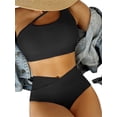 thumbnail image 2 of Mialoley Women's 2Pcs Bikini Set, Summer One Shoulder Cutout Tank Tops + Bottom Set Swimwear, 2 of 5
