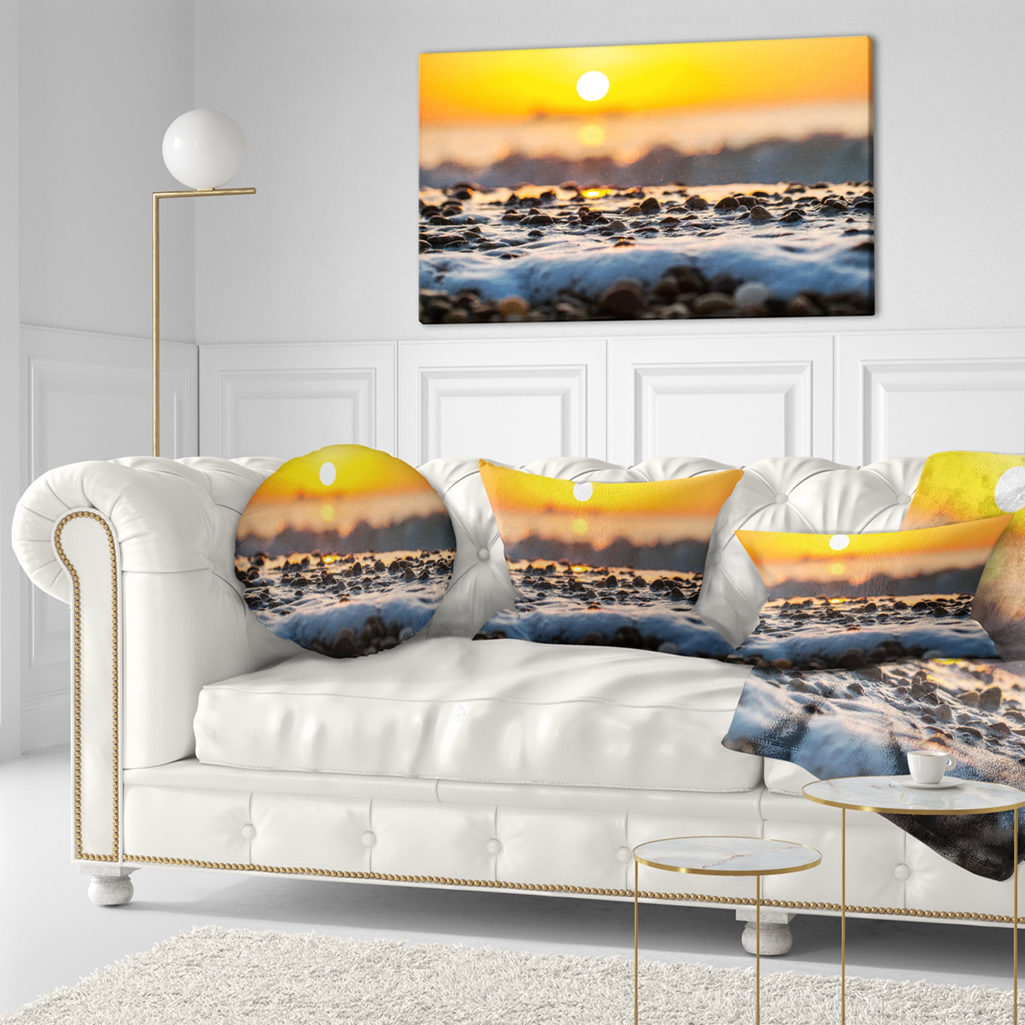 Designart Sunrise Giving Color for Sea Waters - Seascape Throw Pillow - 12x20