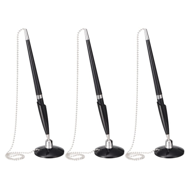 Bolígrafo Seguro Uxcell con Cadena y Soporte Adhesivo, 3 Pcs Bolígrafo de Mostrador de Recepción para Oficina, Banco, Vestíbulo de Hotel, Negro
