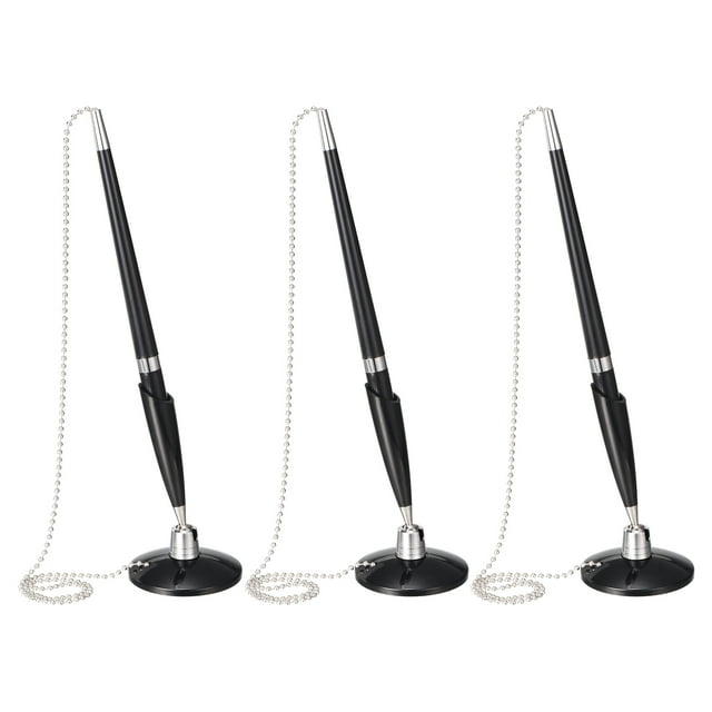 Bolígrafo Seguro Uxcell con Cadena y Soporte Adhesivo, 3 Pcs Bolígrafo de Mostrador de Recepción para Oficina, Banco, Vestíbulo de Hotel, Negro