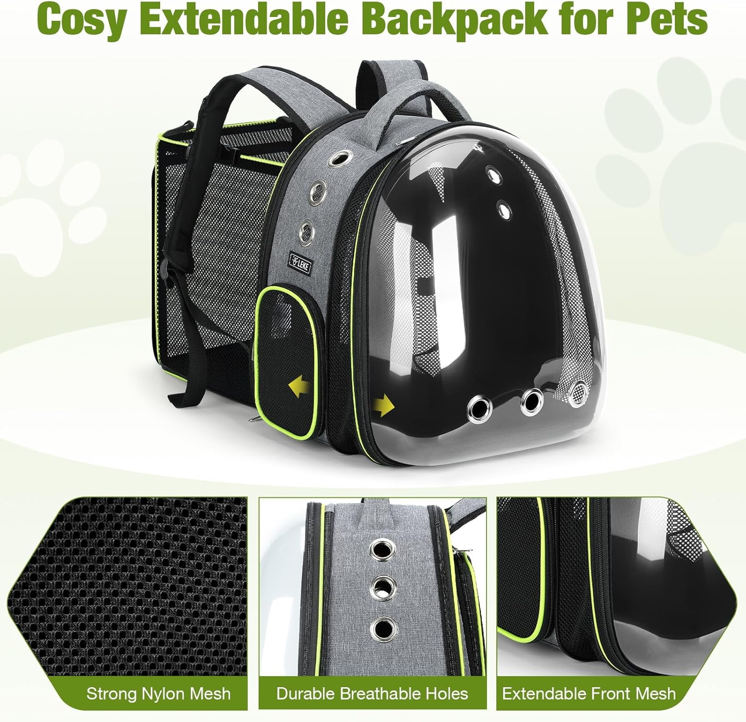 Cat Bubble Backpack Carrier - Expandable Large Space Cat Backpack for Kitty Small Dog up to 18lbs, Transparent Pet Carrier for Travel, Hiking, Walking & Outdoor, Gray