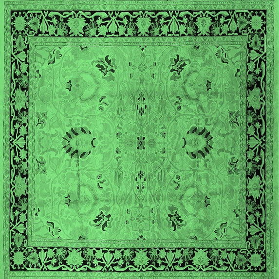 Ahgly Company Indoor Square Oriental Emerald Green Industrial Area Rugs, 6' Square