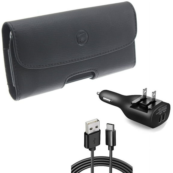 Case Belt Clip & 2-in-1 Car Home Charger for iPhone 15 Pro - Leather Holster Cover Pouch and 6ft Long USB-C Cable TYPE-C Cord Travel Power Adapter Charging Wire J8W for iPhone 15 Pro (6.1")