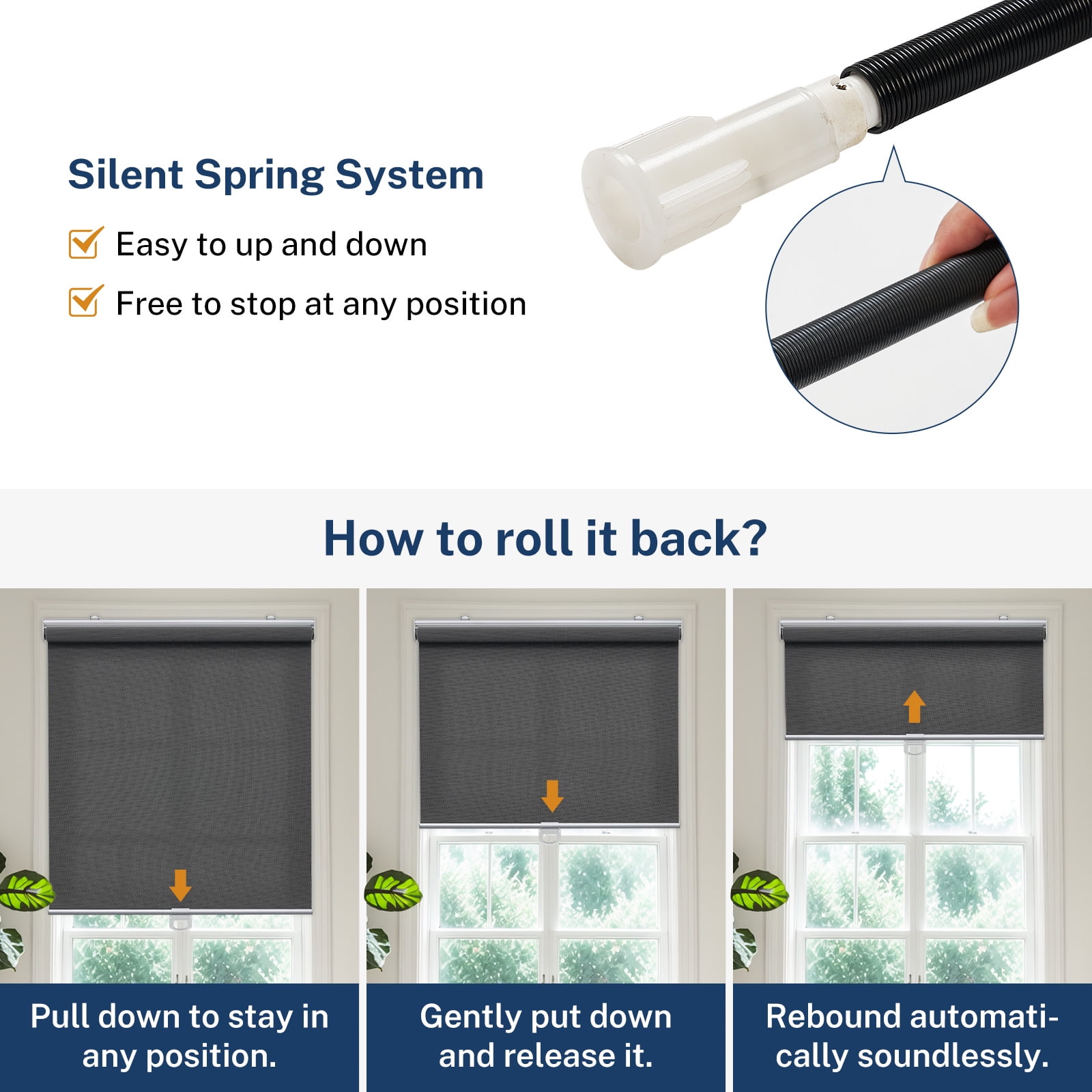 Keego Light Filtering Cordless Roller Shades for Window Blind with Thermal Insulated Window Shades Blinds for Home Door, Black 34"W X 48"H