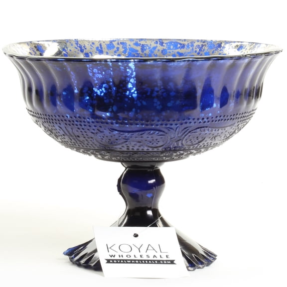 Koyal Wholesale 7-Inch Navy Blue Glass Compote Bowl Pedestal Flower Bowl Centerpiece