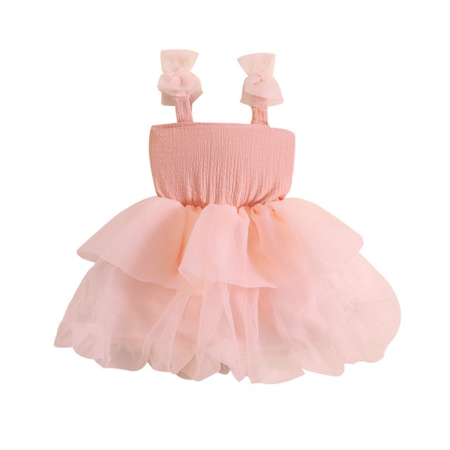 Vestido De Fiesta De Retazos De Tul Con Lazo Sin Mangas Para NiñAs