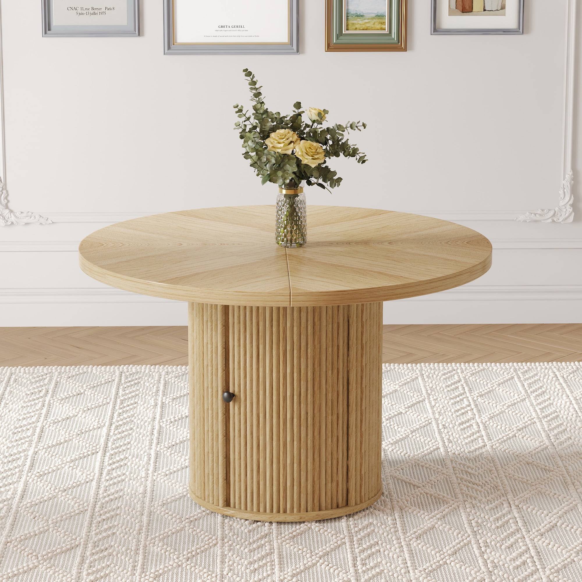 47.2" Dining Table With Double-Layer Storage Design And Roman Column Shape