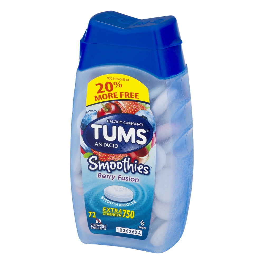 TUMS Antacid Smoothies Peppermint Chewable Tablets, 72 Count
