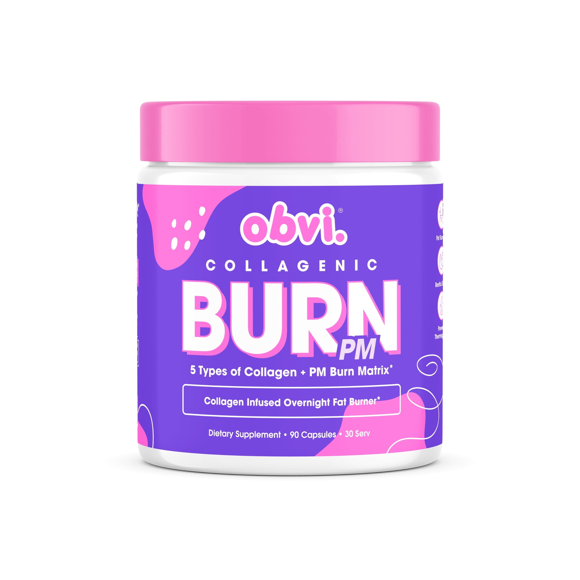 Obvi Collagenic Burn PM, Collagen Peptides Fat Burner for Weight Loss & Metabolism Support, 90 Capsules