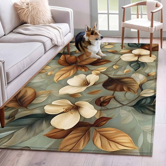 Boho Vintage Flower Area Rug 4x6 Washable Rug Non Slip Farmhouse Botanical Floral Leaf Large Area Rug Indoor Floor Carpet for Entryway Bedroom Kitchen Living Room Home Office Dining Room Nursery