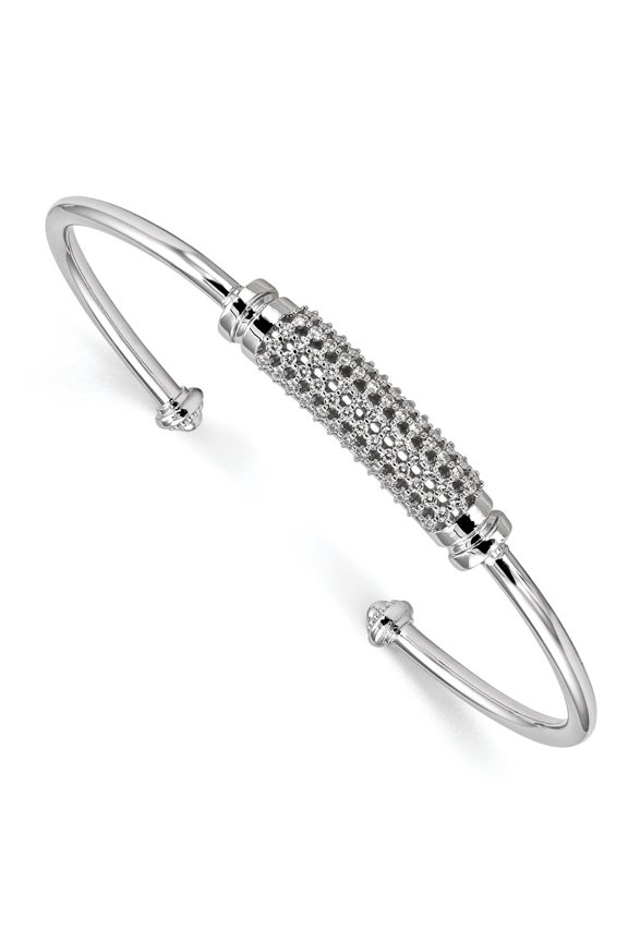 White Sterling Silver bracelet Cuff Cubic Zirconia CZ 2.6 mm