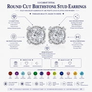 JeenMata 3.5 Carat Round Cut April Birthstone Stud Earrings - Halo Milgrain Earrings in 18K White Gold Plating for Women