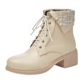 thumbnail image 1 of NECHOLOGY Botas Mujer Adulto Femenino Zapatos Botines mujer Botas de mujer de tacón cuadrado Botas de tacón hasta el muslo de cuero Botas de tobillo (Beige, 7.5), 1 of 5
