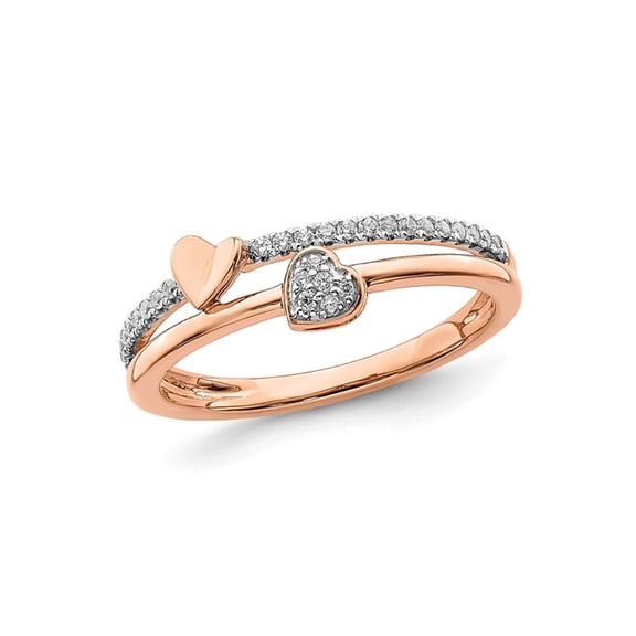 1/8 Carat (Ctw SI1-SI2, G-H) Lab-Grown Diamond Band Twin Heart Ring in 14K Rose Gold (SIZE 7) for Women