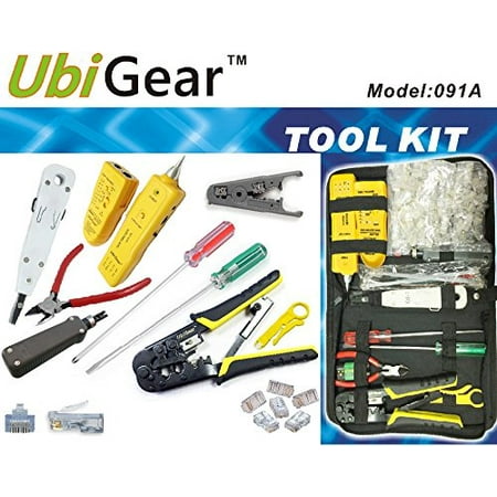 Network Tools UbiGear Cable Finder Toner Probe Tester + Crimp Crimper + 50 Pcs RJ45 CAT5e Pas-through Connector Plug Network Tool Kits ()