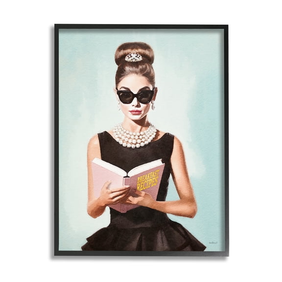 Stupell Industries Girl in Dress Reading Literature & Flim Painting Black Framed Art Print Wall Art, 11 x 14