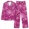 thumbnail image 7 of Tiweut Womens Valentines Pajamas Love Print Long Sleeve Button Up Tops And Pajama Pants Satin Casual Sleepwear Loungewear,C-Hot Pink,XL, 7 of 7