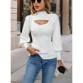 thumbnail image 3 of Elegant Cutout High Neck Puff Sleeve Sweater, 3 of 5