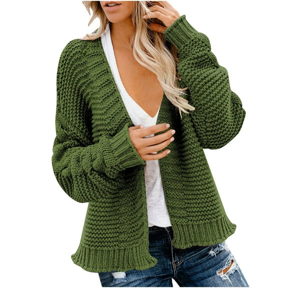 XFLWAM Womens Chunky Cardigan Cable Knit Sweater Oversized Open Front Cardigan Sweaters Army Green 3XL