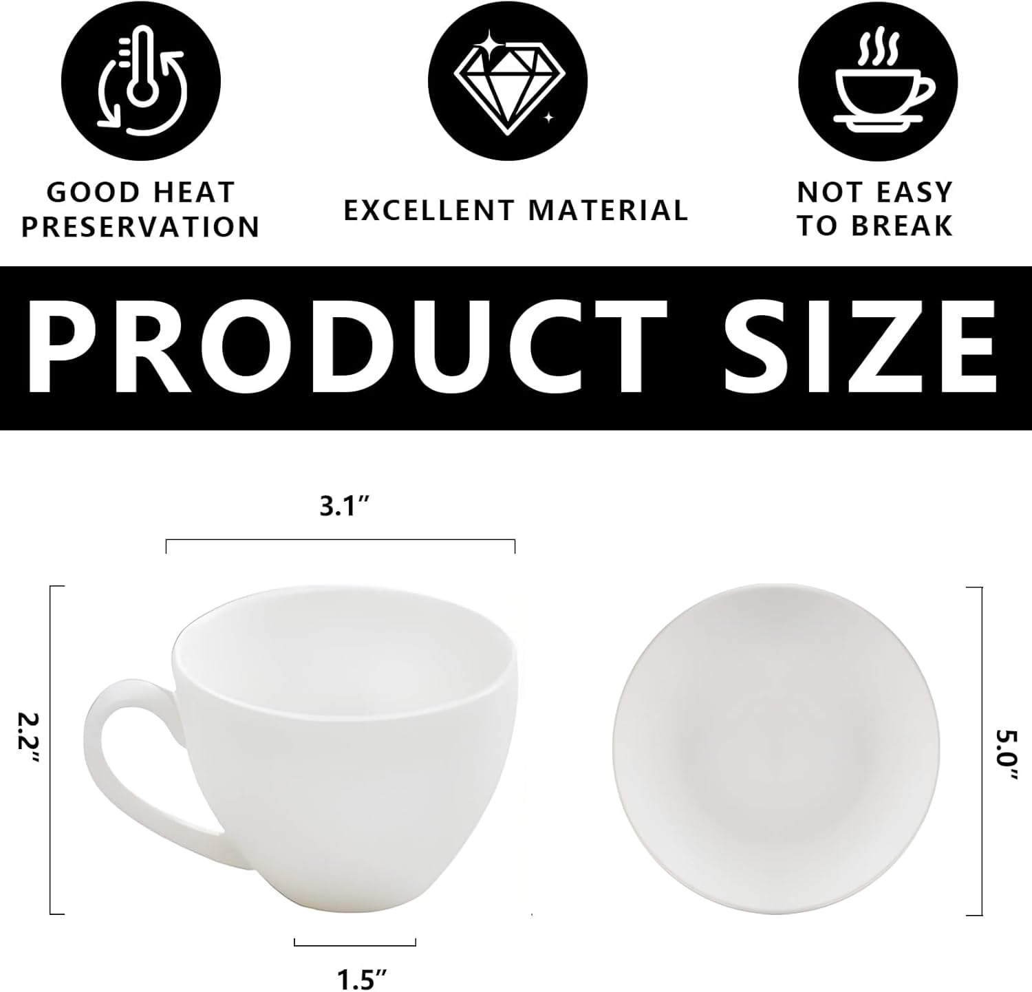 Espresso Cups Set of 4, Ceramic Coffee Cups, 3.5 oz Coffee Mugs, White Demitasse Cup for Home, Office, Restaurant (3.5 oz, set of 4)